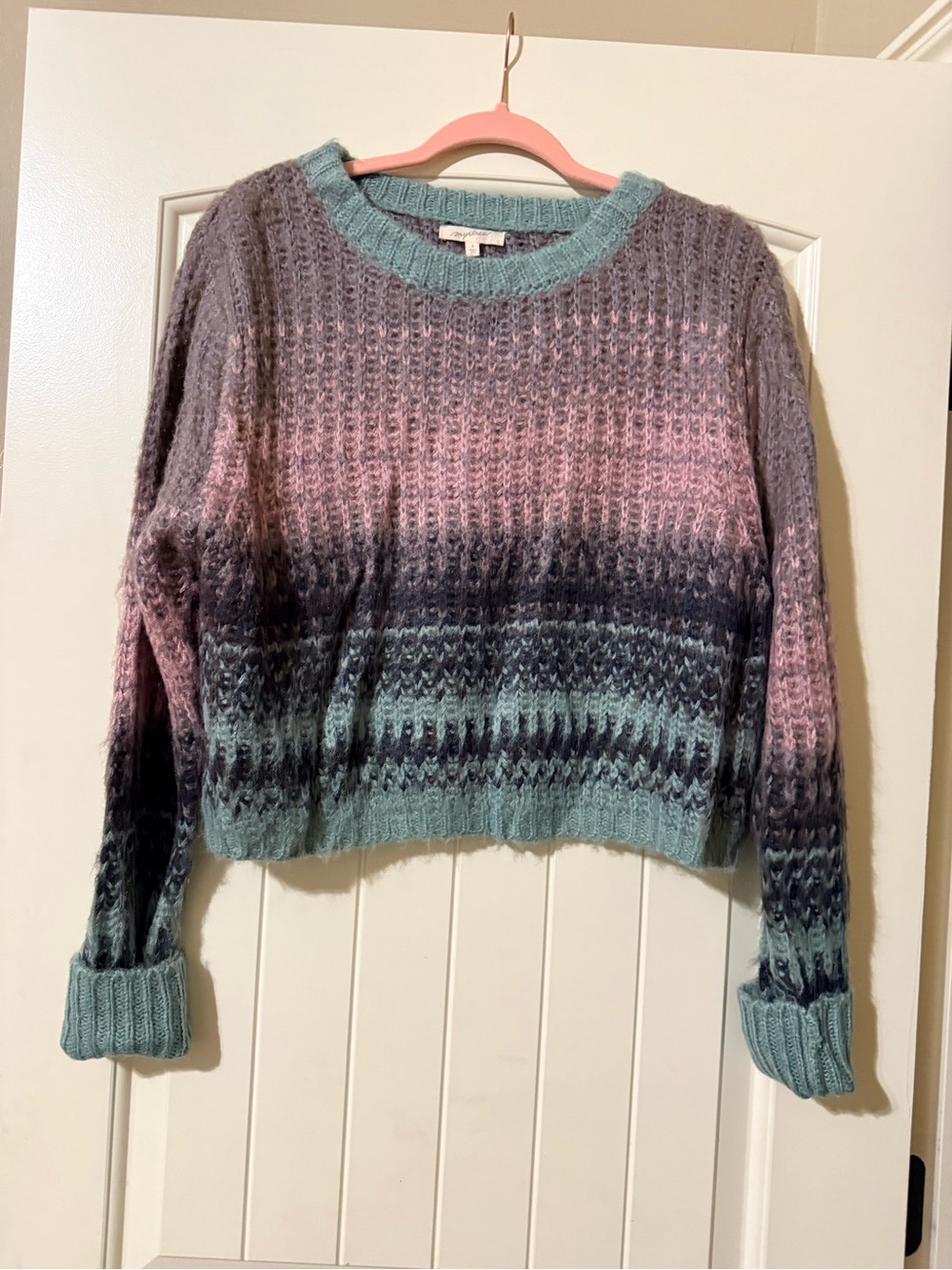 Mystree Cropped Ombre Knit Sweater in Pink, Gray, and Mint. NWOT